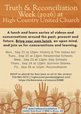 Truth & Reconcilation Week at High Country United Church: Thursday, September 24, 2026